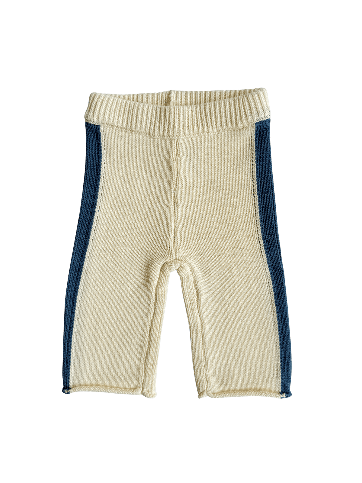 Knit Striped Pants  - Cream & Denim Blue