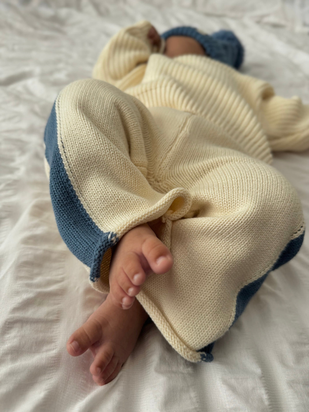 Knit Striped Pants  - Cream & Denim Blue
